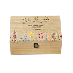 Personalised Large Wedding Memories Keepsake Box With Wildflower Border