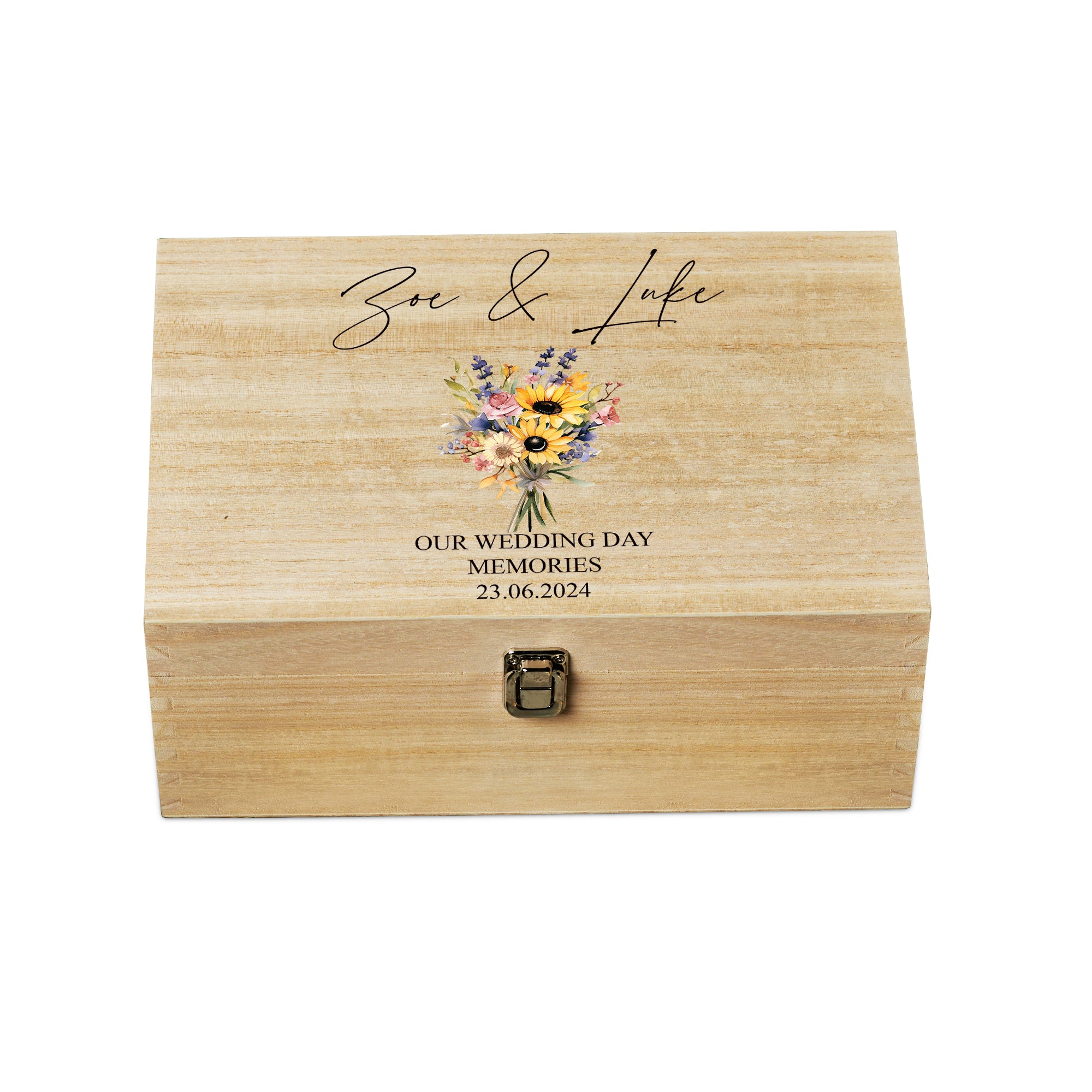 Personalised Large Wedding Memories Keepsake Box With Sunflowers