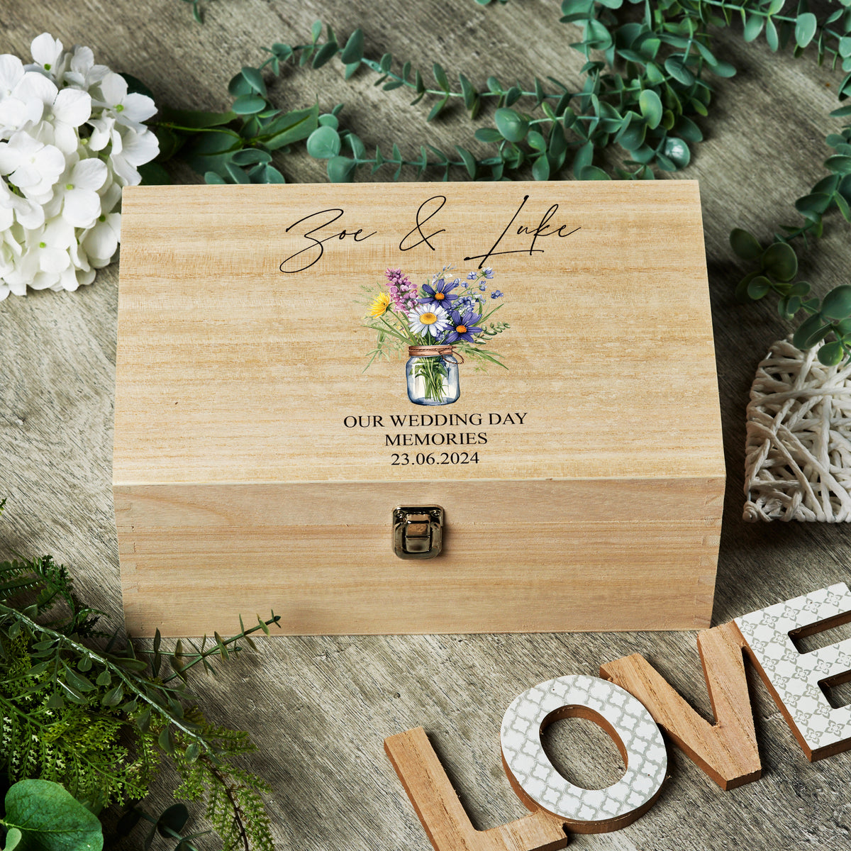 Personalised Large Wedding Memories Keepsake Box With Daisy Flower Vase