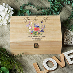 Personalised Large Wedding Memories Keepsake Box With Wildflowers