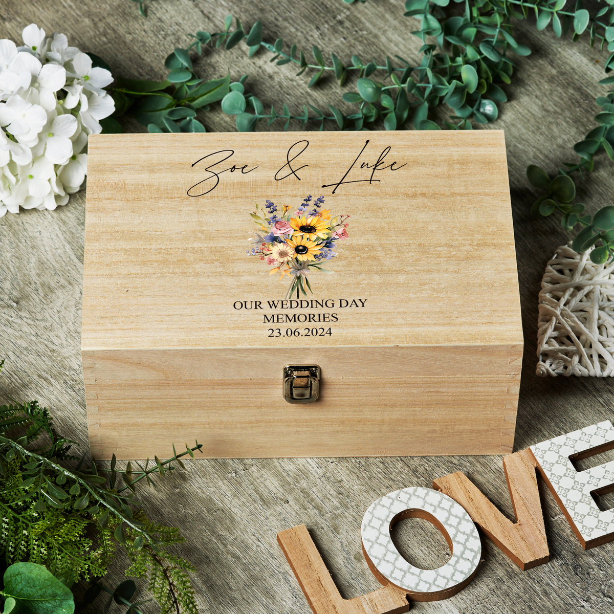 Personalised Large Wedding Memories Keepsake Box With Sunflowers