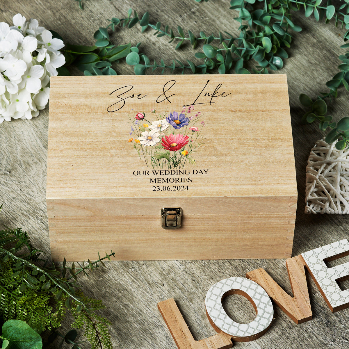 Personalised Large Wedding Memories Keepsake Box With Beautiful Flowers