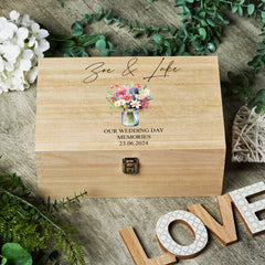 Personalised Large Wedding Memories Keepsake Box With Wildflower Vase