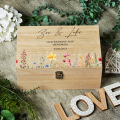 Personalised Large Wedding Memories Keepsake Box With Wildflower Border