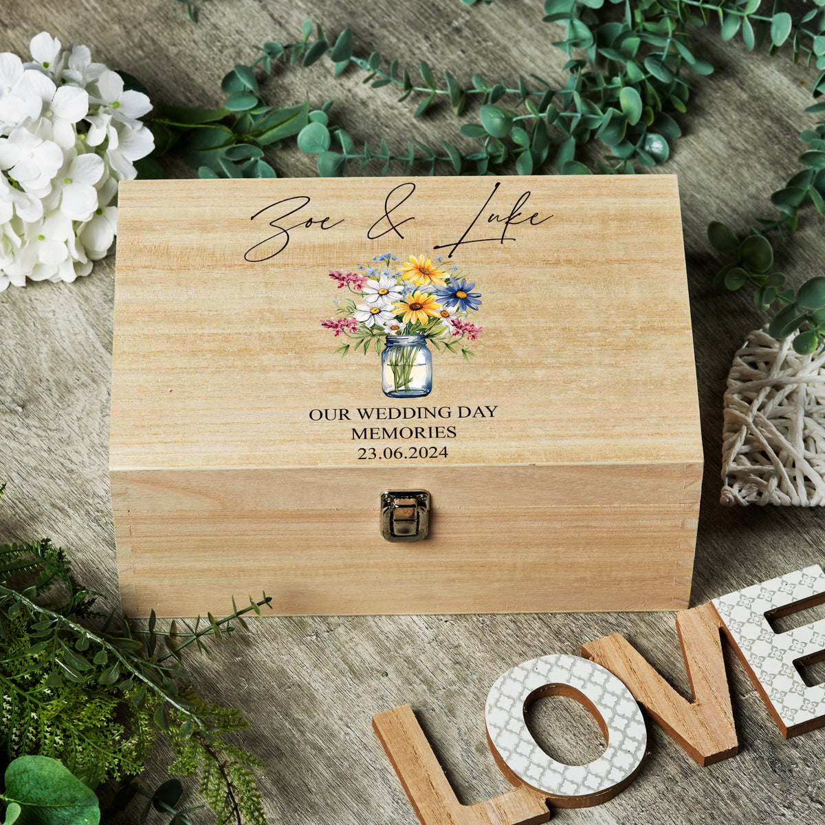 Personalised Large Wedding Memories Keepsake Box With Mixed Flower Vase