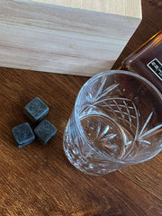 Personalised Whisky Stones & Tumbler Natural Wood With Initials