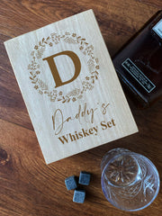 Personalised Whisky Stones & Tumbler Natural Wood With Initials