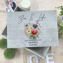 Personalised Large Wedding Keepsake Box Vintage Style With Wildflowers