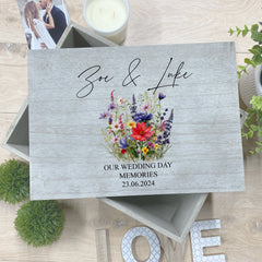 Personalised Large Wedding Keepsake Box Vintage Style With Meadow Flowers