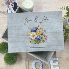 Personalised Large Wedding Keepsake Box Vintage Style With Bouquet