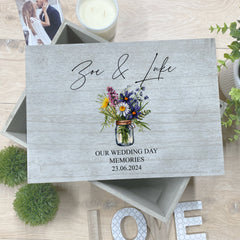 Personalised Large Wedding Keepsake Box Vintage Style With Meadow Flower Vase