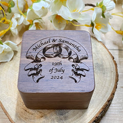 Personalised Wedding Ring Box Holder for 2 Rings With Ribbon