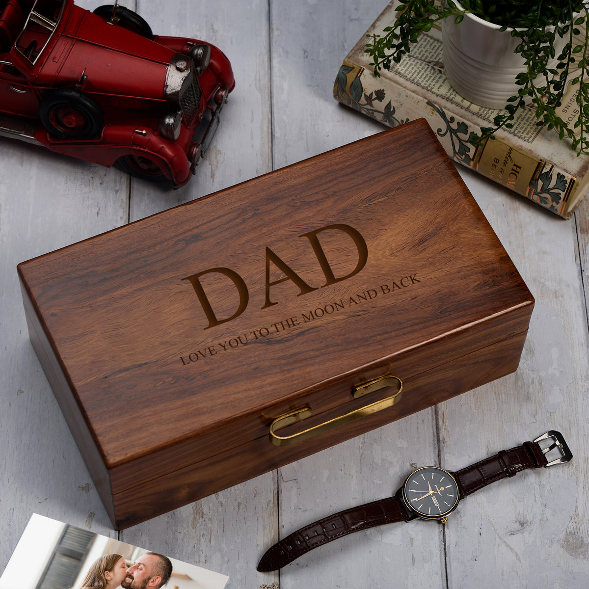 Personalised Large Solid Wood Watch and Storage Gift For Him