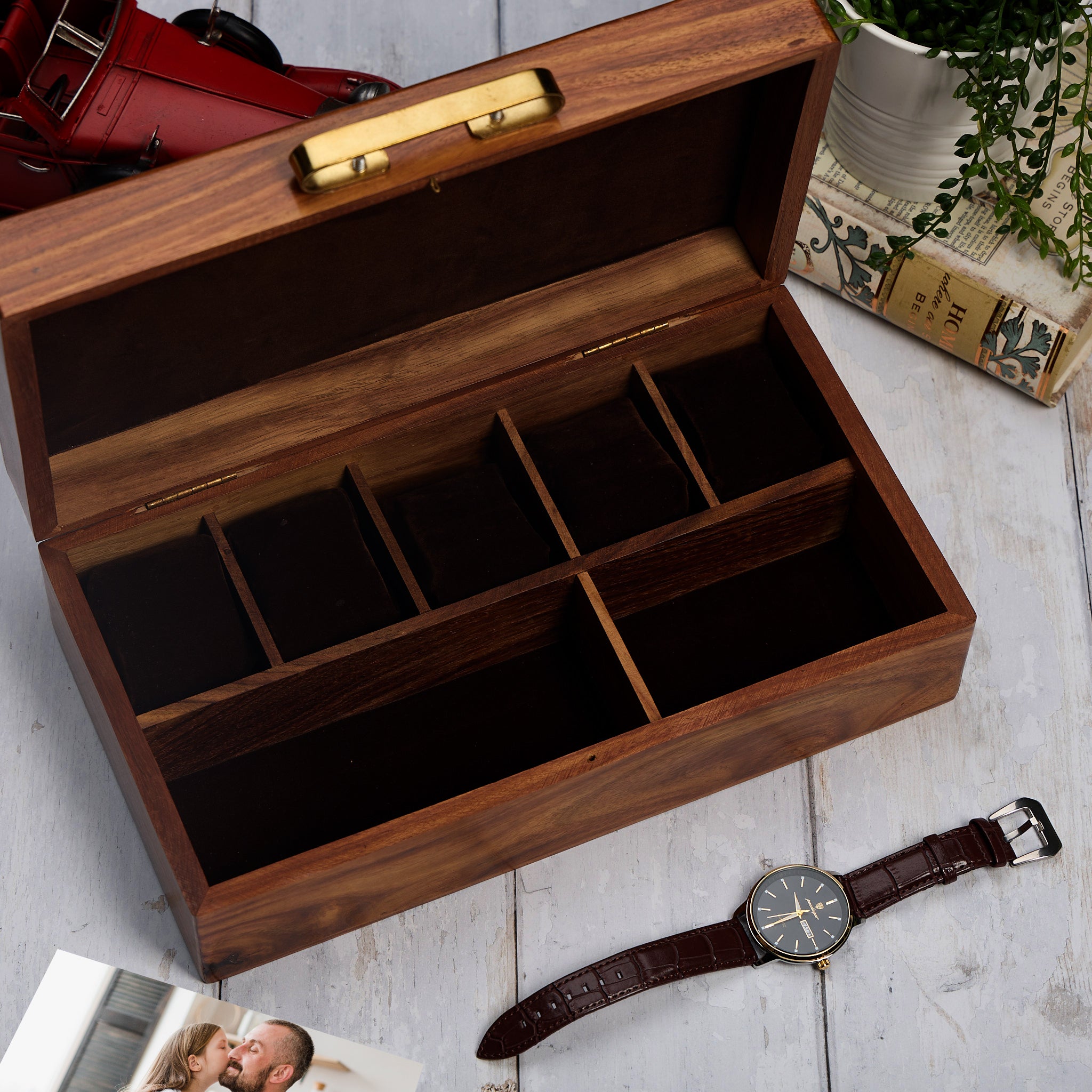 Personalised Large Solid Wood Watch and Storage Gift For Him