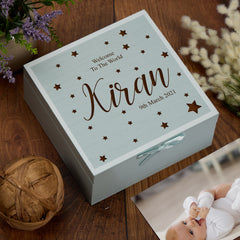 Personalised Baby Memories Keepsake Box With Multiple Colours and Stars