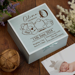 Personalised Sleeping Baby Bear Memories Keepsake Box With Multiple Colours