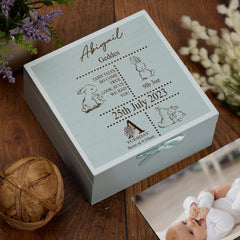 Personalised Baby Memories Keepsake Box With Rabbit Multiple Colours