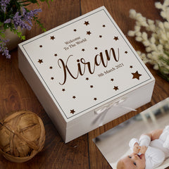 Personalised Baby Memories Keepsake Box With Multiple Colours and Stars