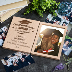 Personalised Graduation Congratulations Photo Book Frame Solid Oak Wood Gift