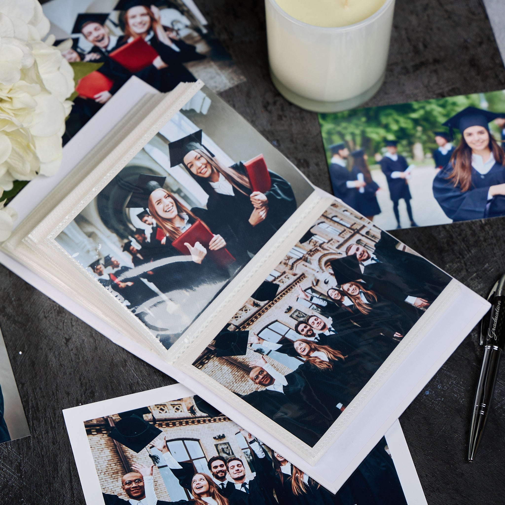 Personalised Graduation Photo Album 100x6x4 With Hat And Scroll