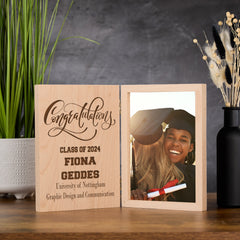 Personalised Congratulations Graduation Photo Book Frame Solid Oak Wood Gift