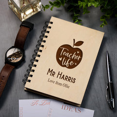 Personalised Wooden Teacher Gift Notebook Apple Quote