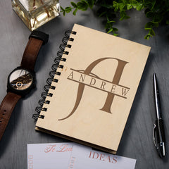 Personalised Wooden Notebook Gift With Name and Initial