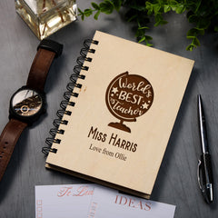 Personalised Wooden Teacher Gift Notebook World's Best