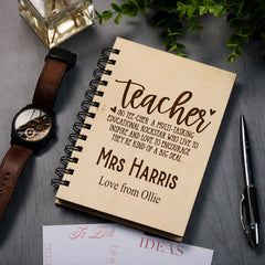 Personalised Wooden Teacher Gift Notebook With Meaning