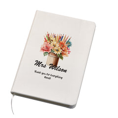 Personalised Teacher Gift Leatherette Notebook With Floral Pot