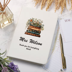 Personalised Teacher Gift Leatherette Notebook With Floral Books