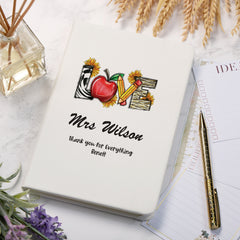 Personalised Teacher Gift Leatherette Notebook With Love Quote