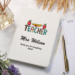 Personalised Teacher Gift Leatherette Notebook With Apple