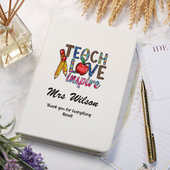 Personalised Teacher Gift Leatherette Notebook Love and Inspire