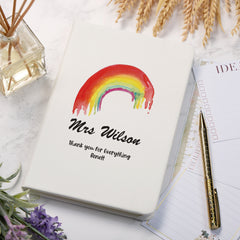 Personalised Teacher Gift Leatherette Notebook With Rainbow