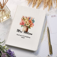 Personalised Teacher Gift Leatherette Notebook With Floral Pot