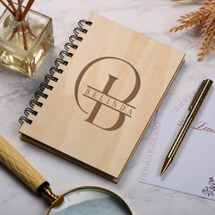 Personalised Wooden Notebook Gift With Name and Initial