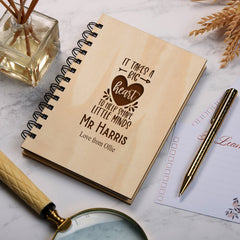 Personalised Wooden Teacher Gift Notebook Shape Little Minds