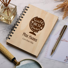 Personalised Wooden Teacher Gift Notebook World's Best