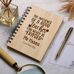 Personalised Wooden Teacher Gift Notebook With Influence