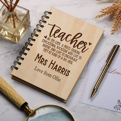 Personalised Wooden Teacher Gift Notebook With Meaning