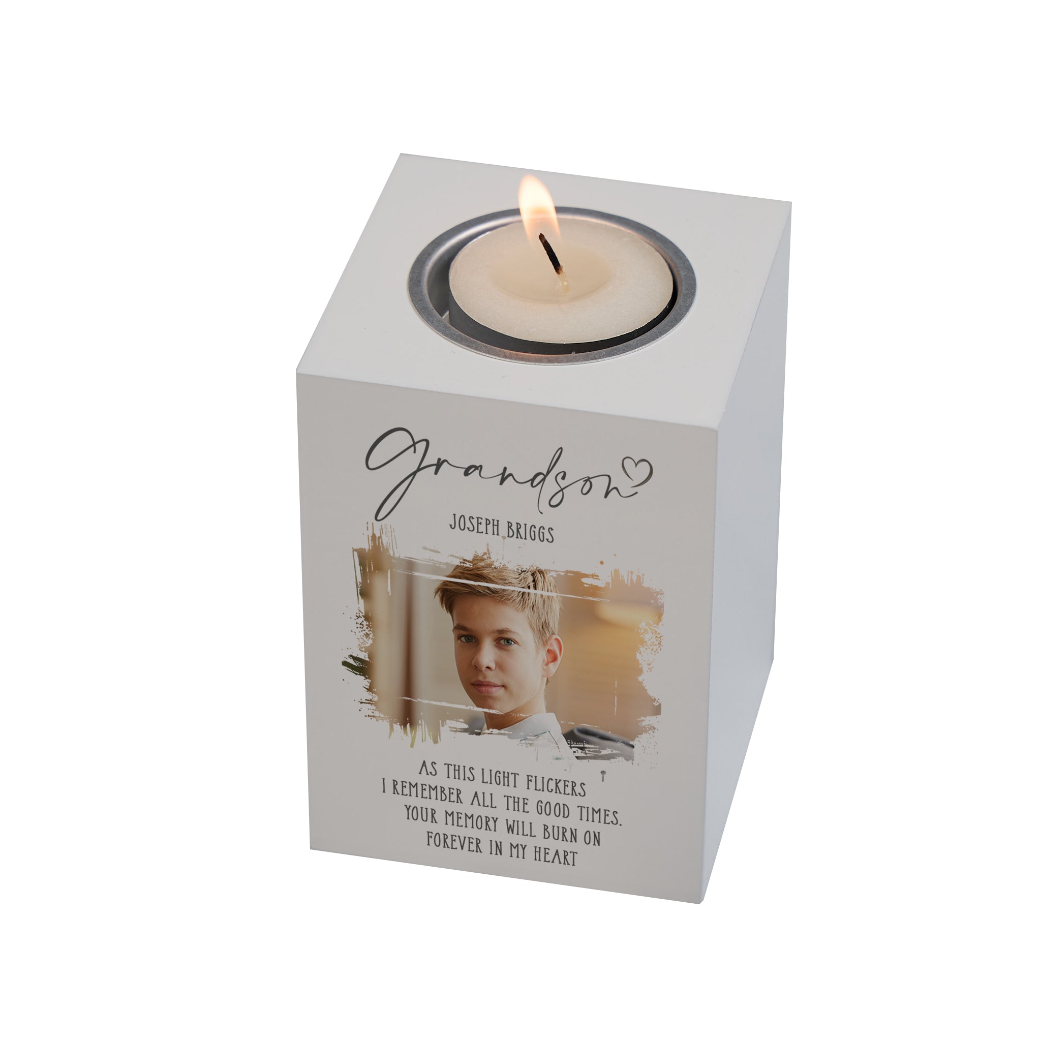 Memorial Grandson Tea Light Holder Bereavement Sympathy Gift With Photo