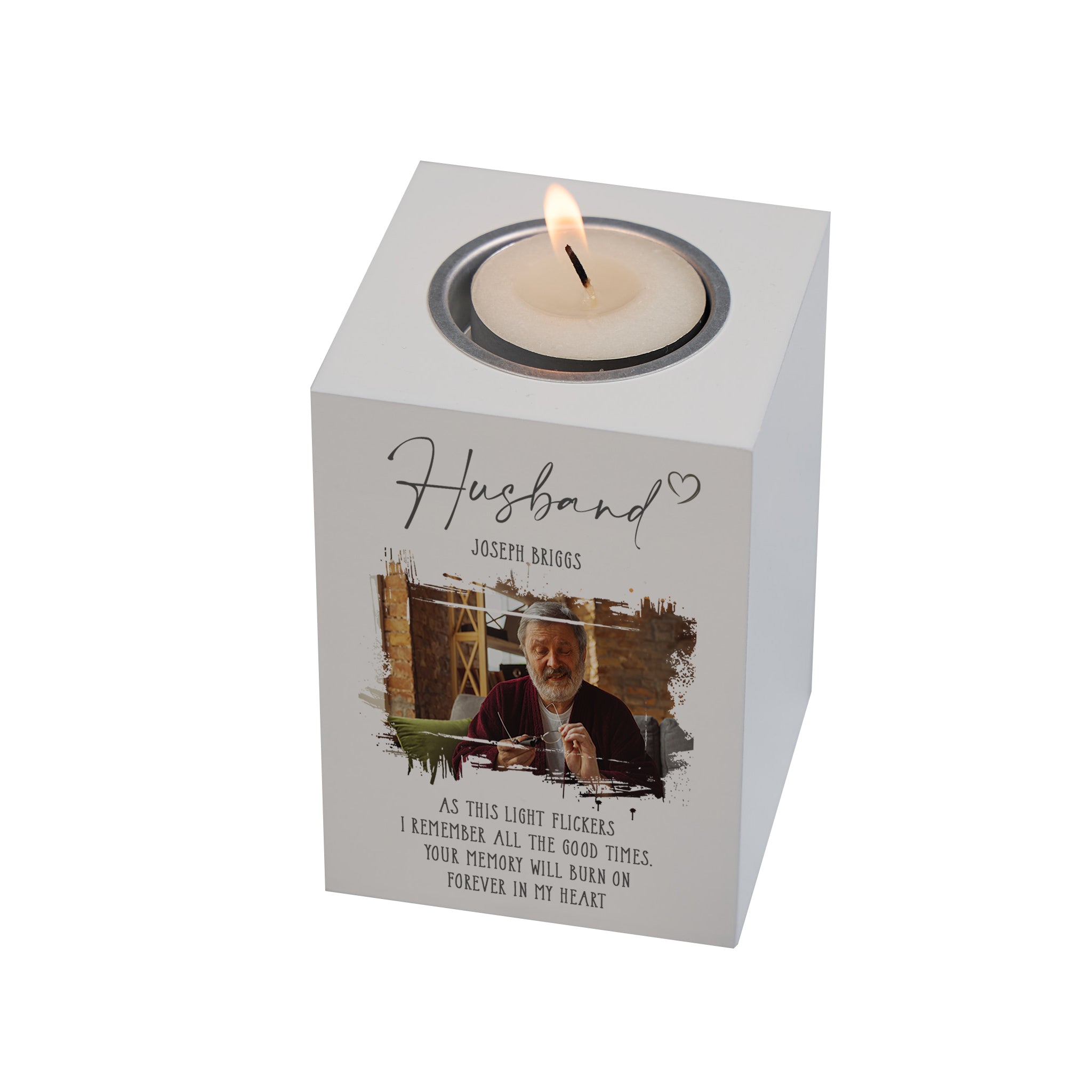 Memorial Husband Tea Light Holder Bereavement Sympathy Gift With Photo