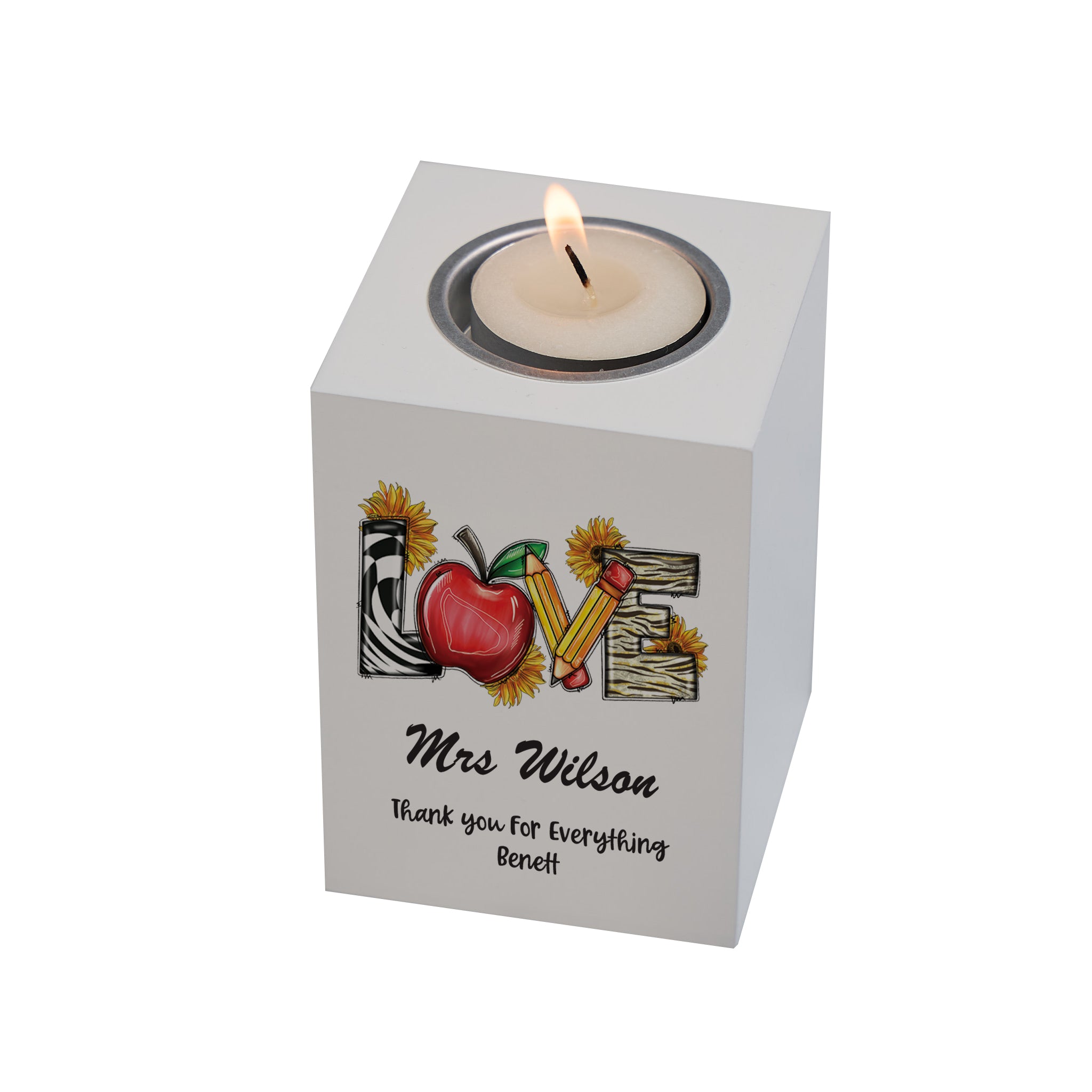Personalised Love Teacher Gift Tea Light Candle Holder