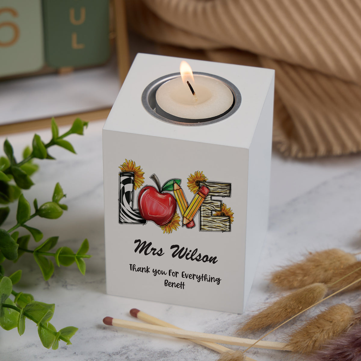 Personalised Love Teacher Gift Tea Light Candle Holder
