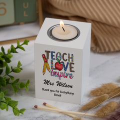 Personalised Teacher Gift Tea Light Candle Holder Love and Inspire