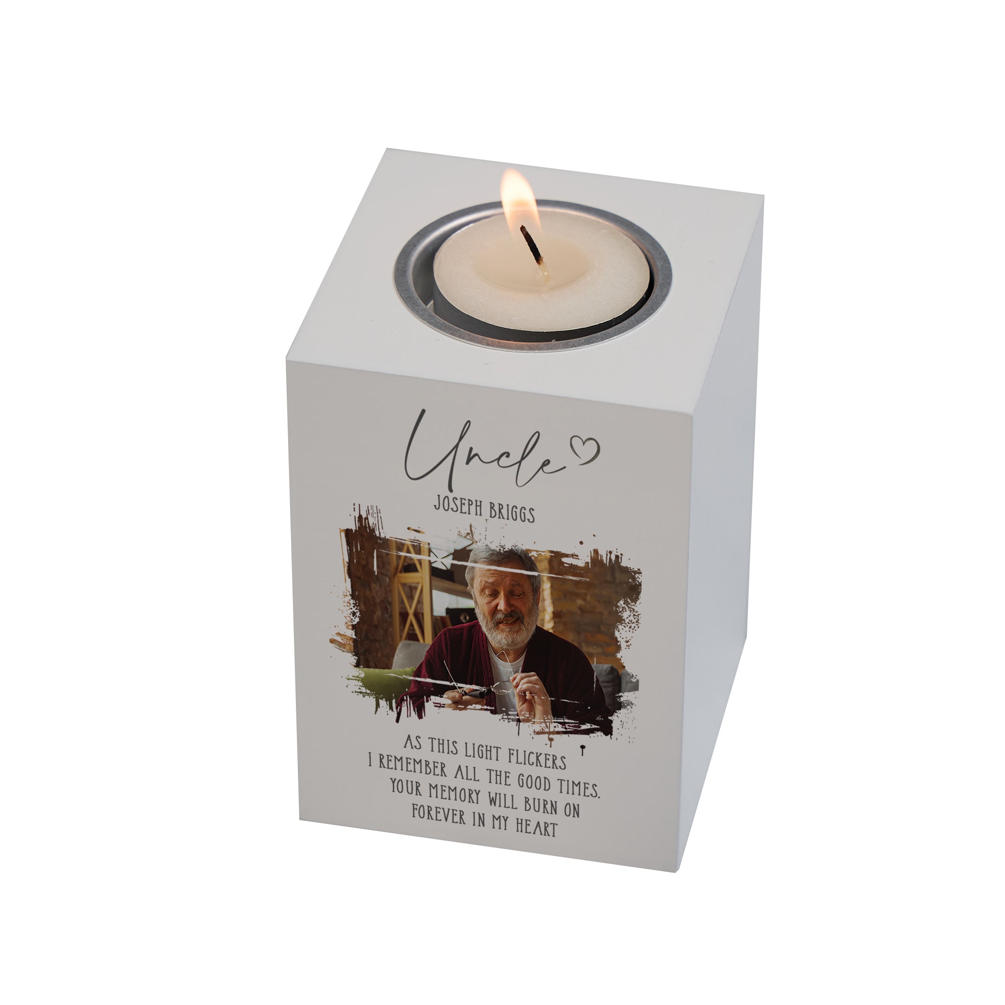 Memorial Uncle Tea Light Holder Bereavement Sympathy Gift With Photo