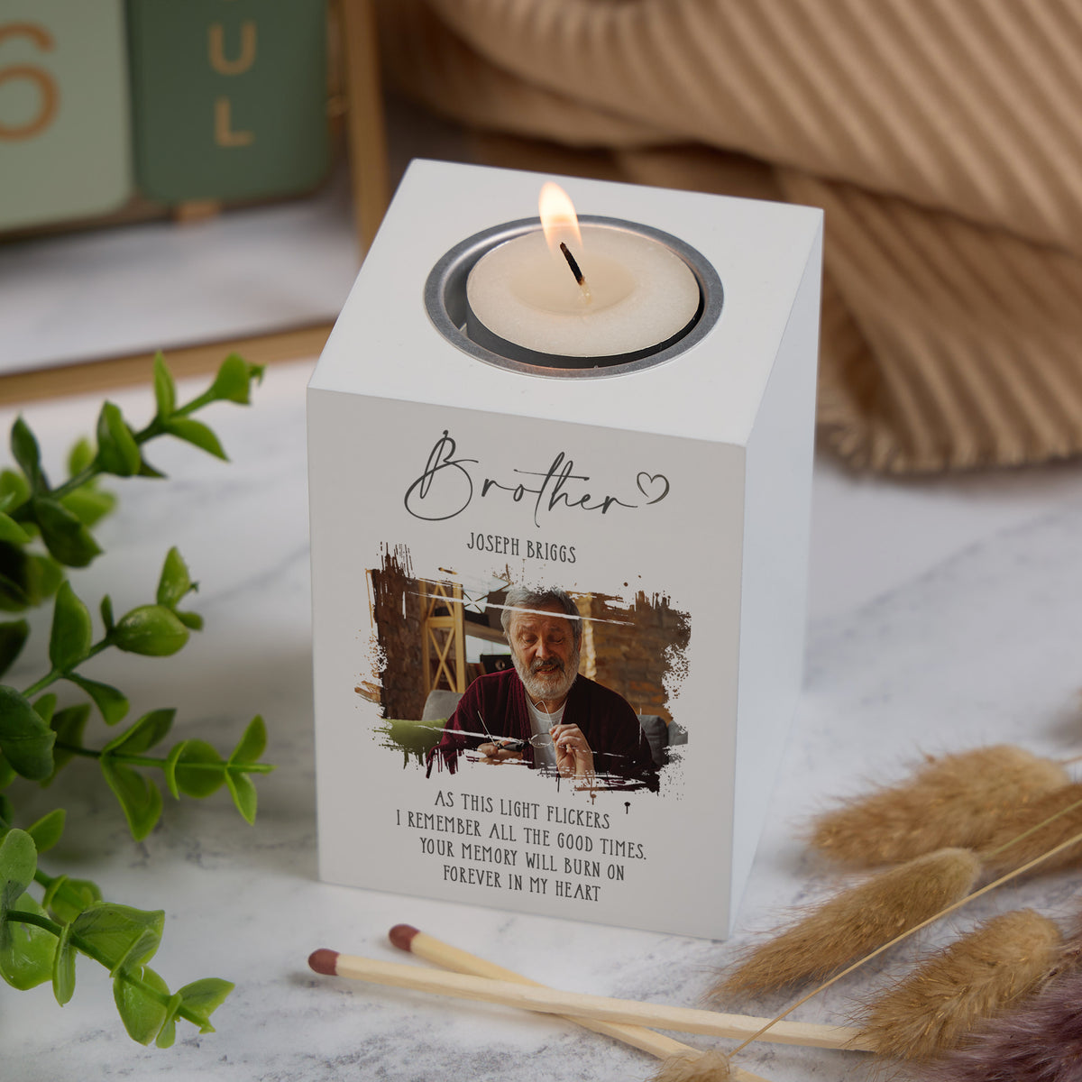 Memorial Brother Tea Light Holder Bereavement Sympathy Gift With Photo