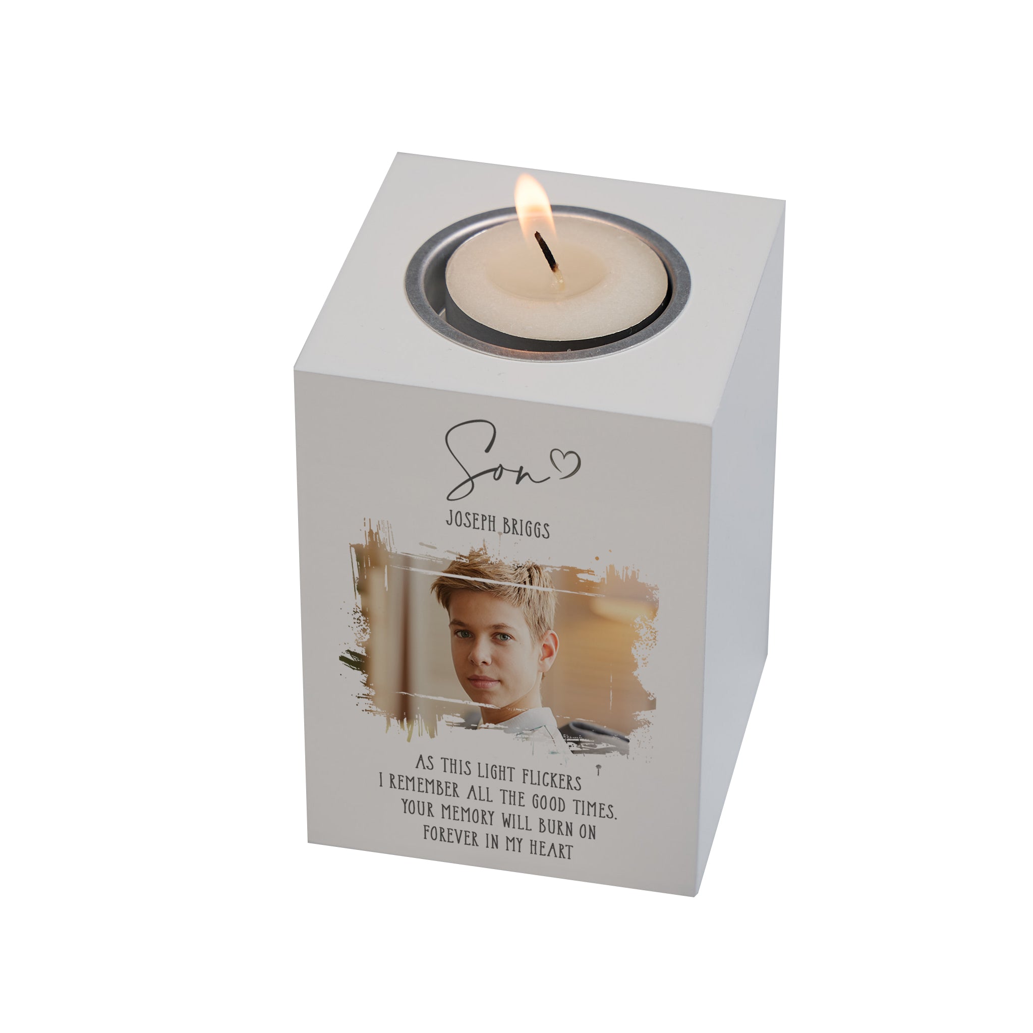 Memorial Son Tea Light Holder Bereavement Sympathy Gift With Photo