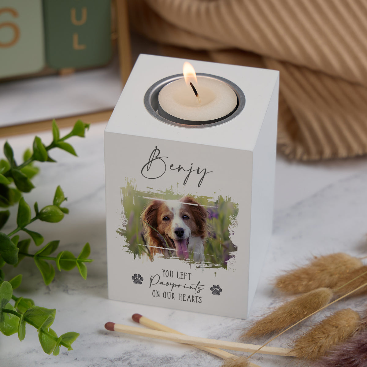 Personalised Remembrance Pet Memorial Photo Candle Tealight Holder